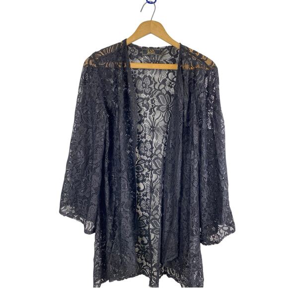 Black Lace Kimono Shawl Wrap Open Front Romantic Whimsigoth Fairy Grunge Vamp L - Picture 4 of 9